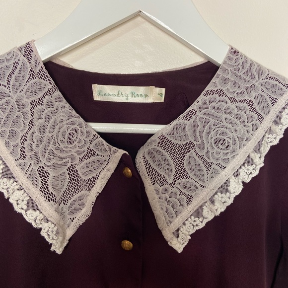 Vintage Style Plum Lace Peter Pan Collar Blouse - Picture 4 of 4